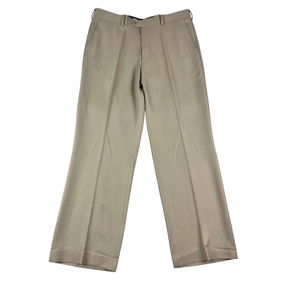 Geoffrey Beene Mens Dress Pants Flat Front Straight Leg Trousers 36x30 Khaki New